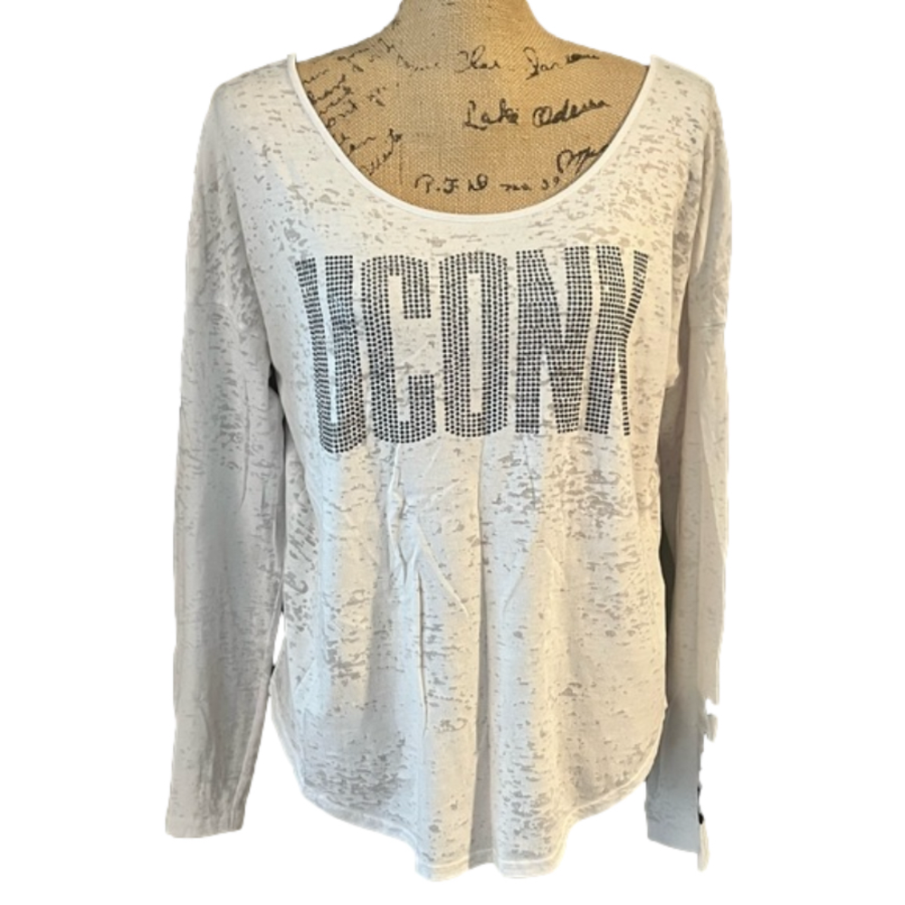 PINK Victoria’s Secret Woman’s Long Sleeve UCONN T-shirt Sparkly Appliqués Small